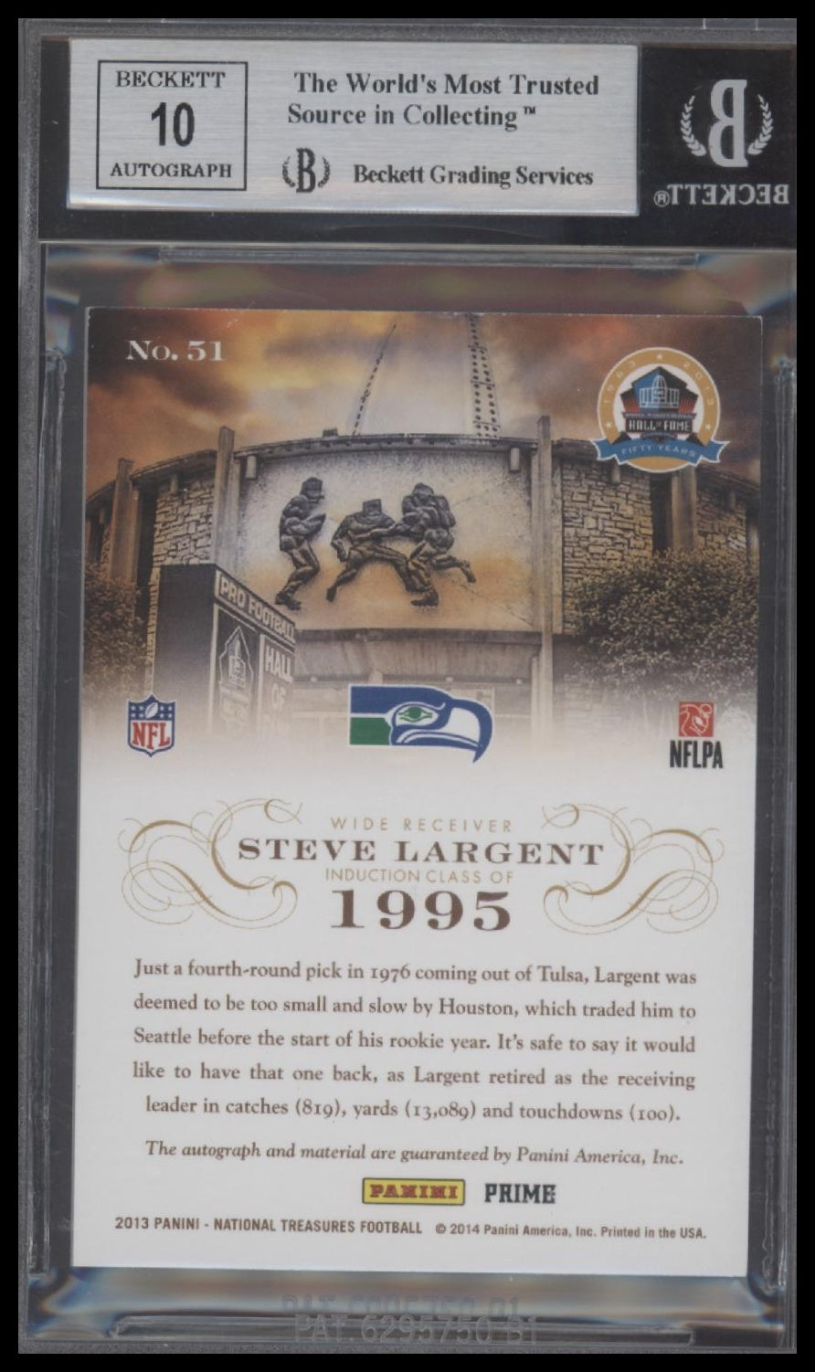 Steve Largent/25 2013 Panini National Treasures Signature Materials BGS 8.5