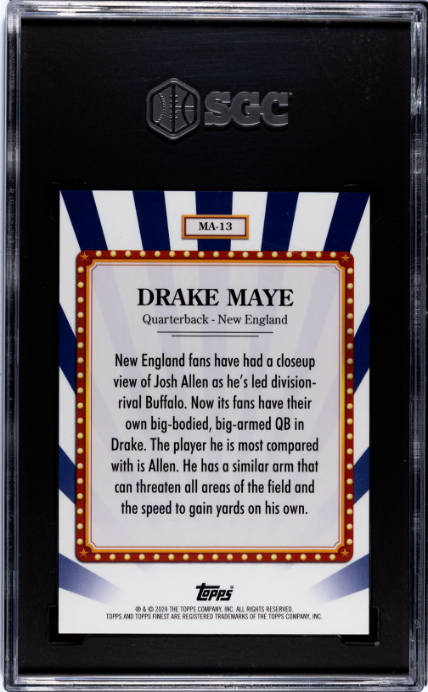 Drake Maye 2024 Topps Finest #MA-13 Main Attraction SGC 10