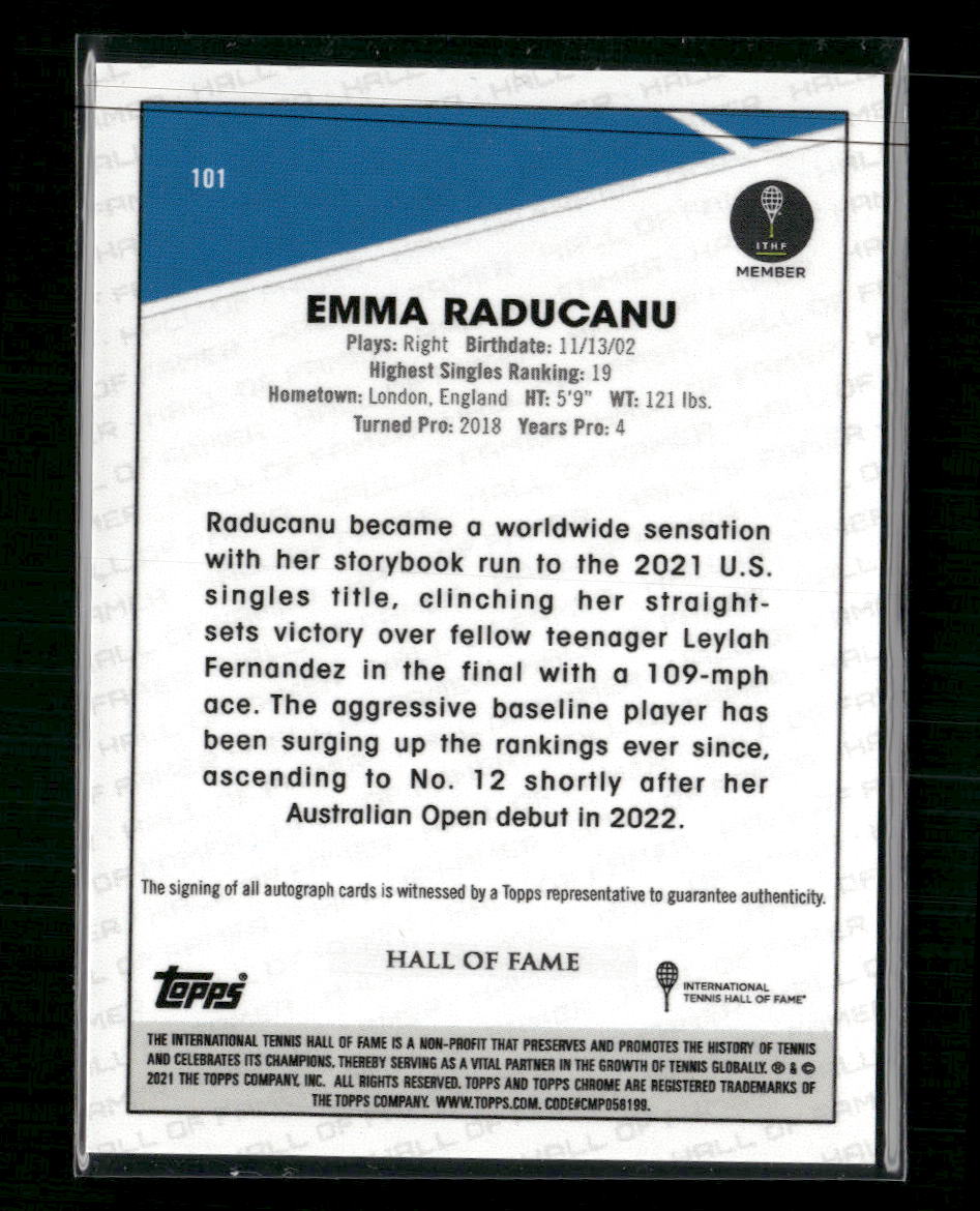 Emma Raducanu 2021 Topps Chrome Sapphire #101 Autographs