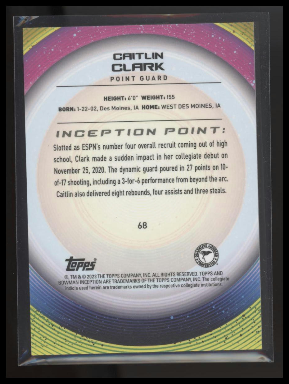 Caitlin Clark 2022-23 Bowman University Inception #68 Gold Foil #/50