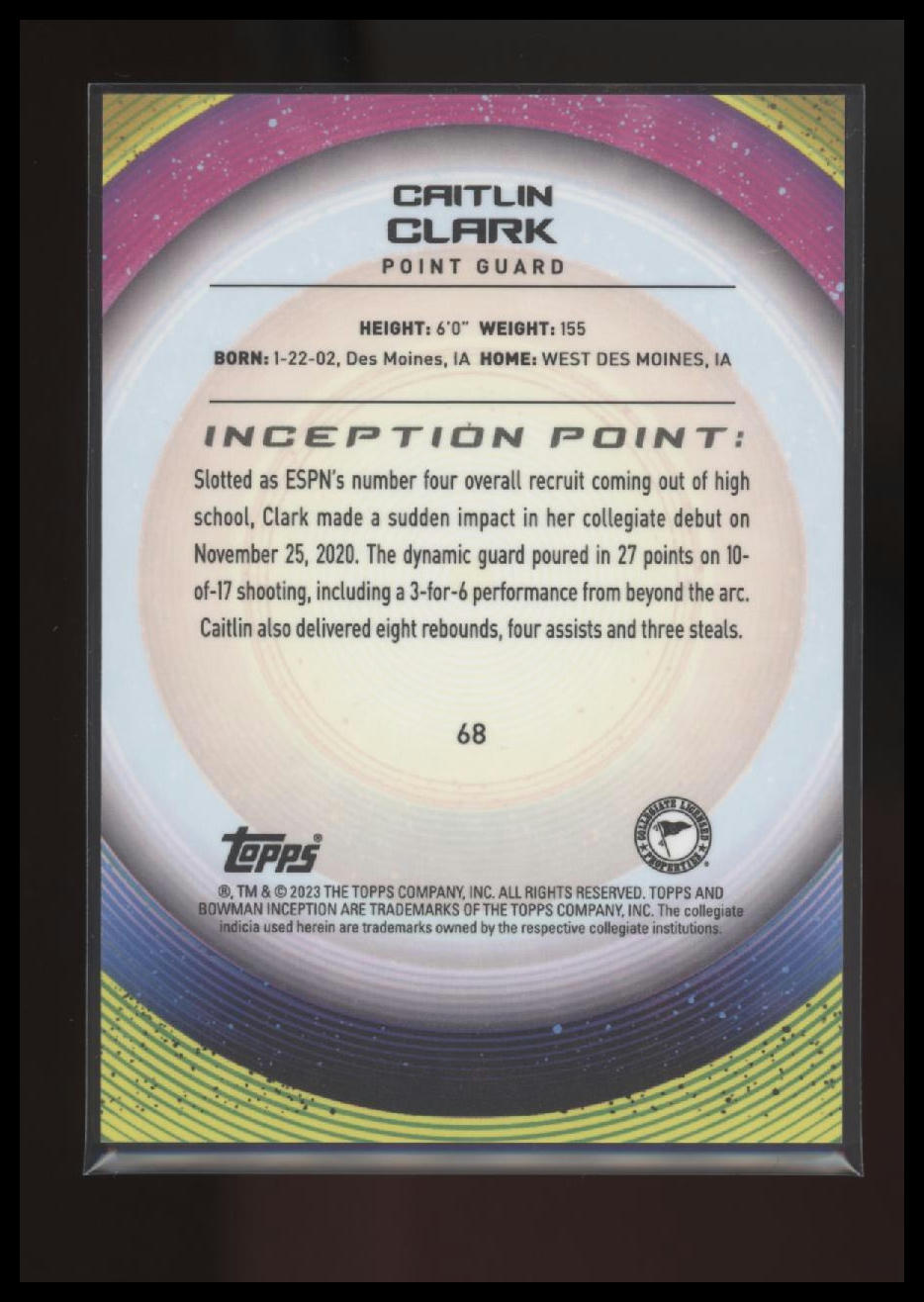 Caitlin Clark 2022-23 Bowman University Inception #68 Aqua Foil #/199