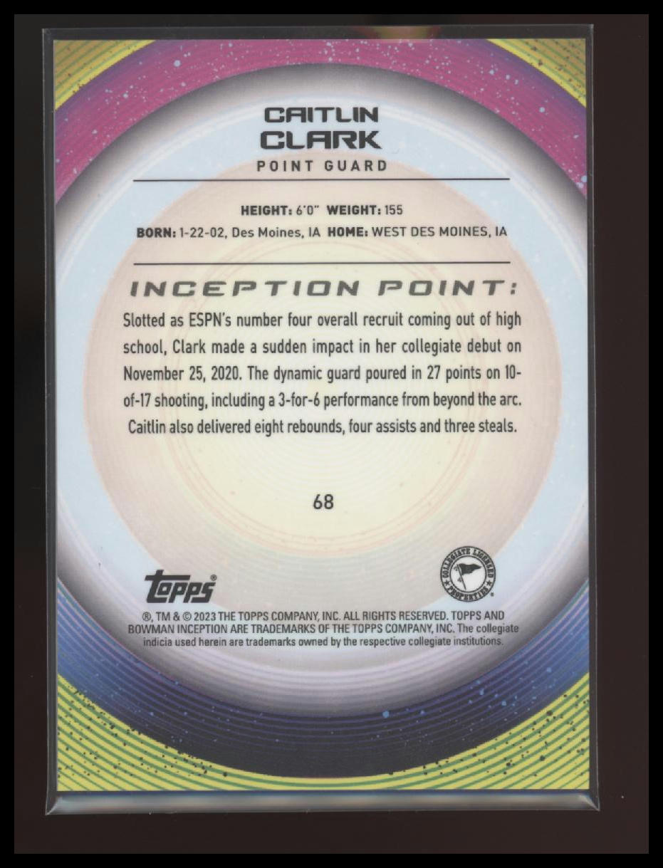 Caitlin Clark 2022-23 Bowman University Inception #68 Green Foil #/299