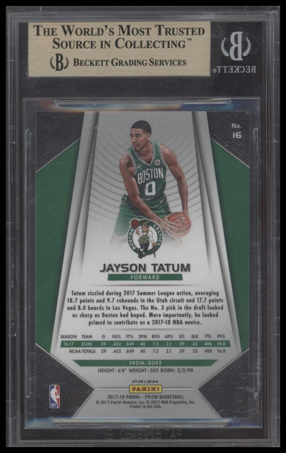 Jayson Tatum 2017-18 Panini Prizm Prizms Silver #16 BGS 9.5