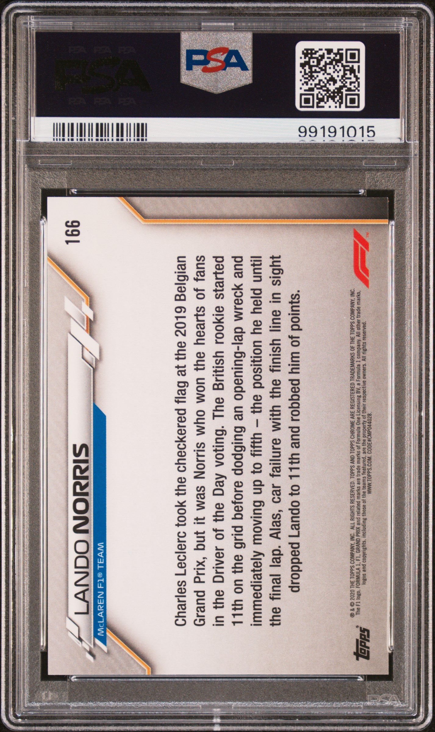 Lando Norris 2020 Topps Chrome Formula 1 #166 70th Anniversary-Red PSA 8