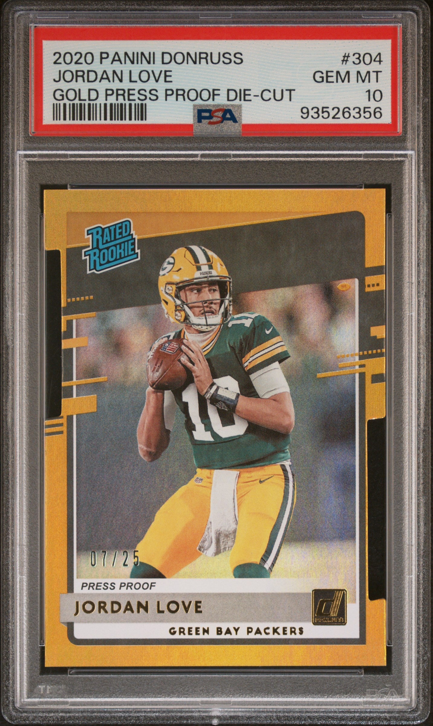 Jordan Love 2020 Panini Donruss #304 Gold Press Proof Die-Cut PSA 10