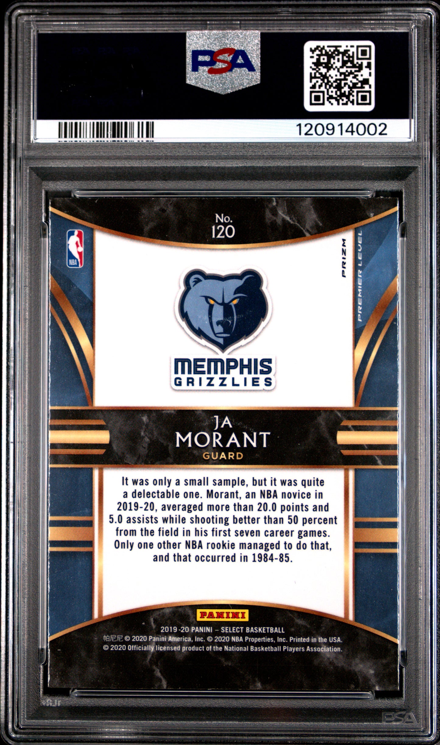 Ja Morant 2019 Panini Select #120 Silver Prizm PSA 10