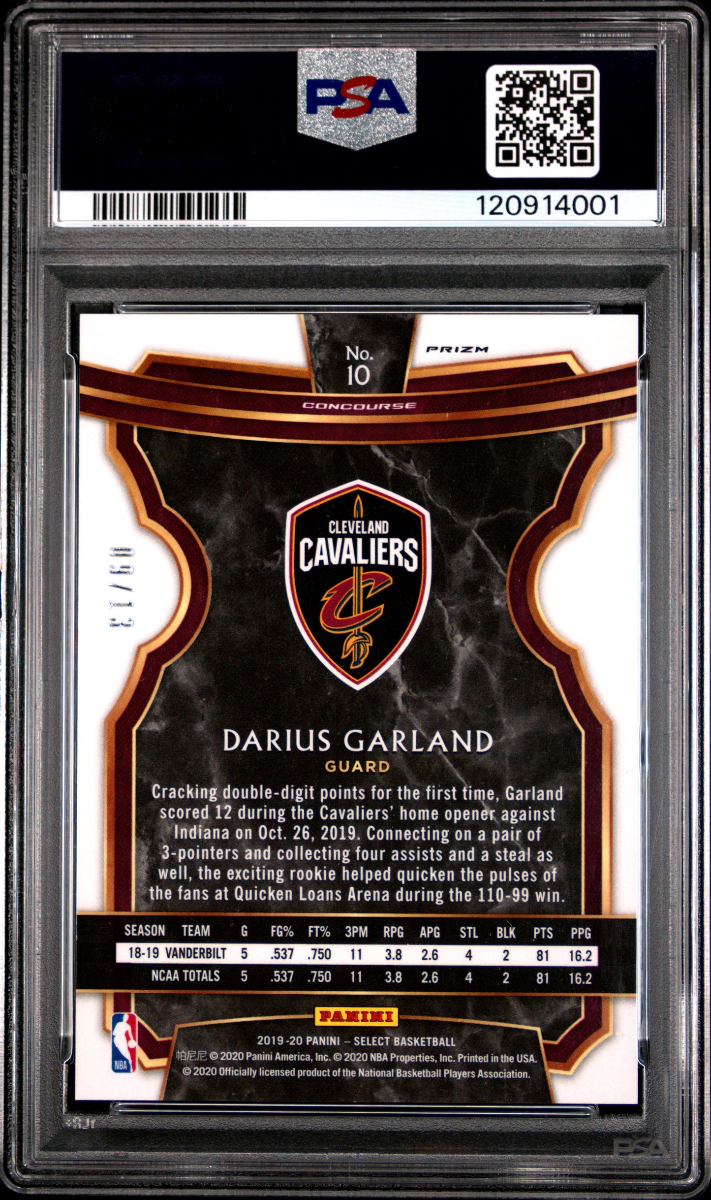 Darius Garland 2019 Panini Select #10 Neon Orange Pulsar Prizm PSA 10