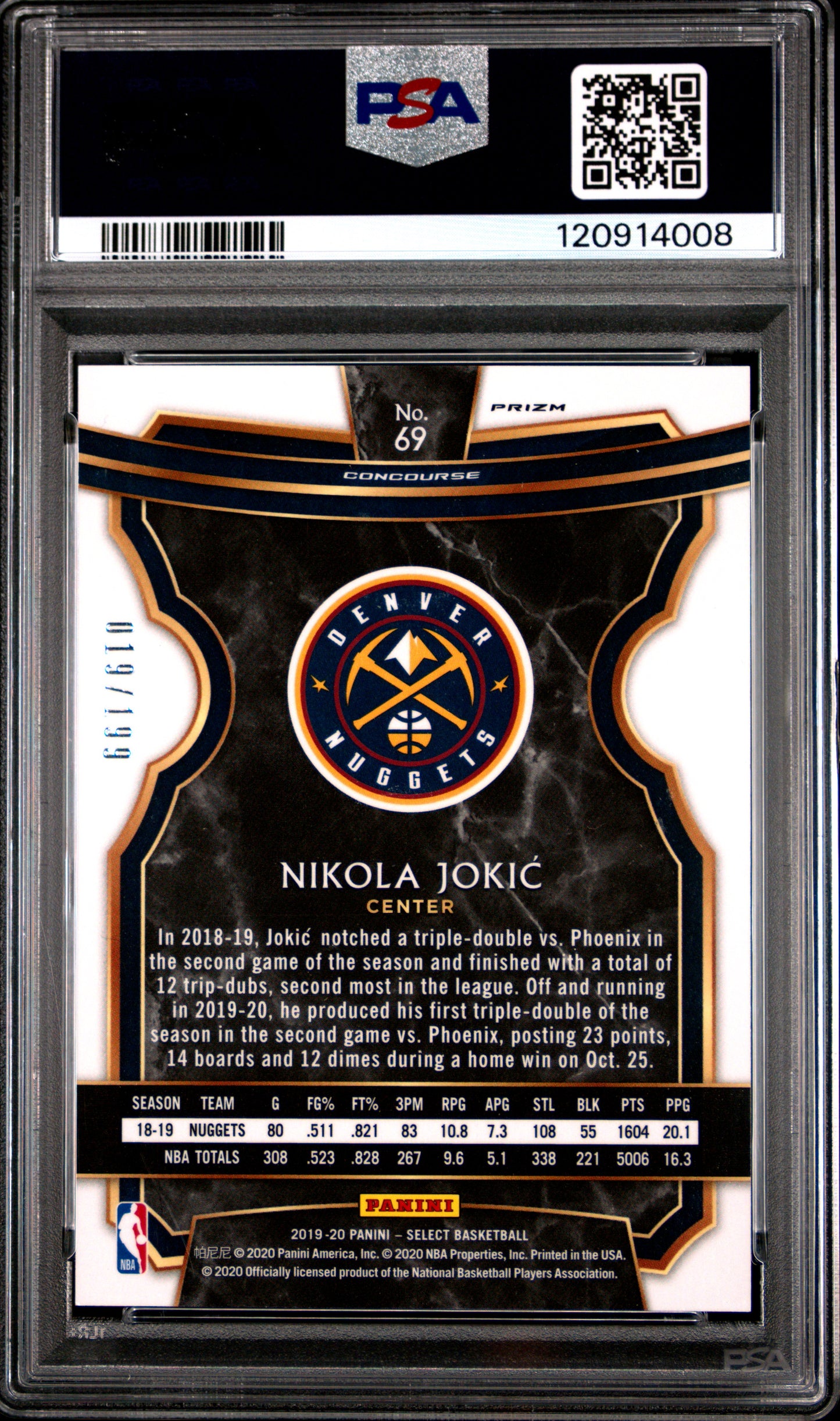 Nikola Jokic 2019 Panini Select #69 Red Prizm PSA 10