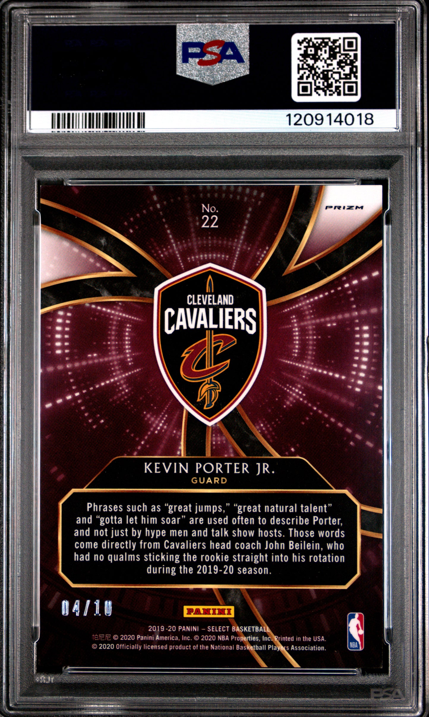 Kevin Porter Jr. 2019 Panini Select Phenomenon #22 Phenomenon-Gold PSA 8