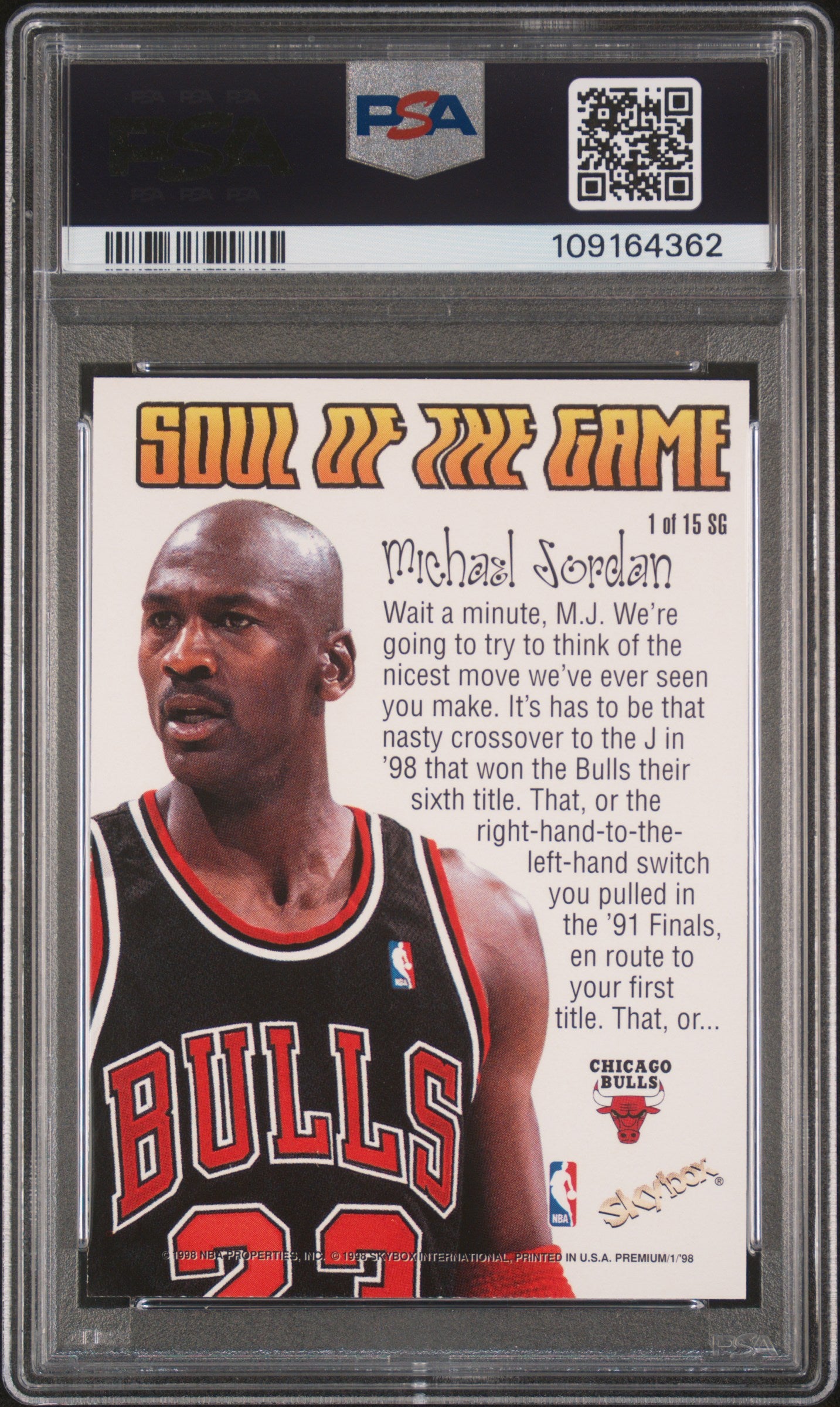 Michael Jordan 1998 Skybox Premium Soul Of The Game #1 Soul Of The Game PSA 8