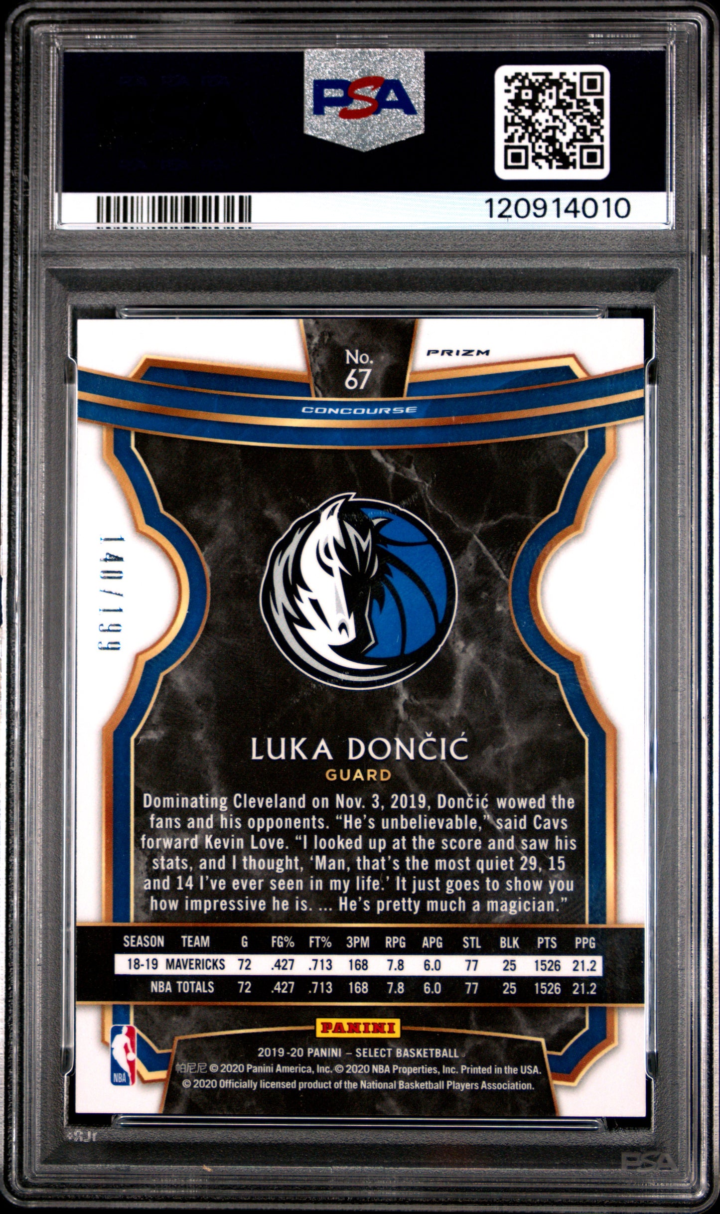 Luka Doncic 2019 Panini Select #67 Red Prizm PSA 10