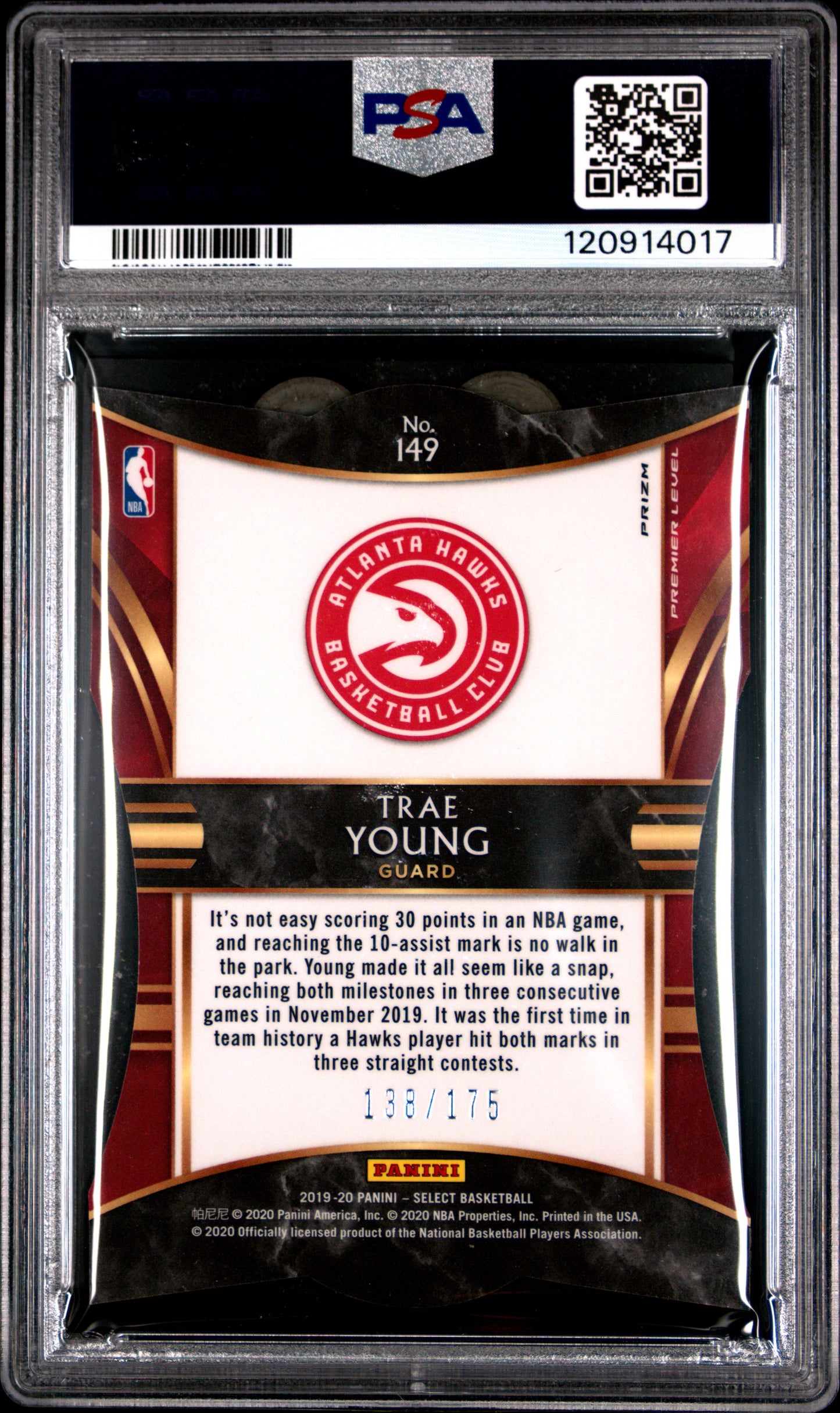 Trae Young 2019 Panini Select #149 Die-Cut Maroon Prizm PSA 10