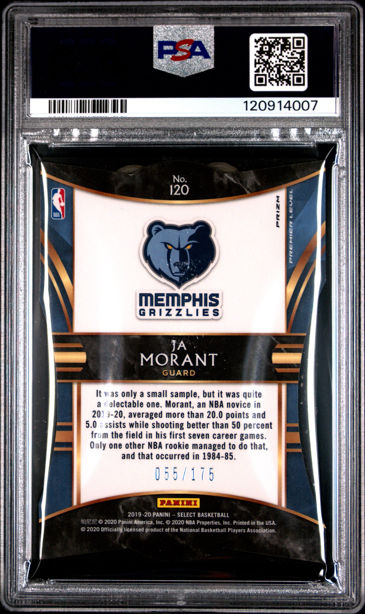 Ja Morant 2019 Panini Select #120 Die-Cut Maroon Prizm PSA 8