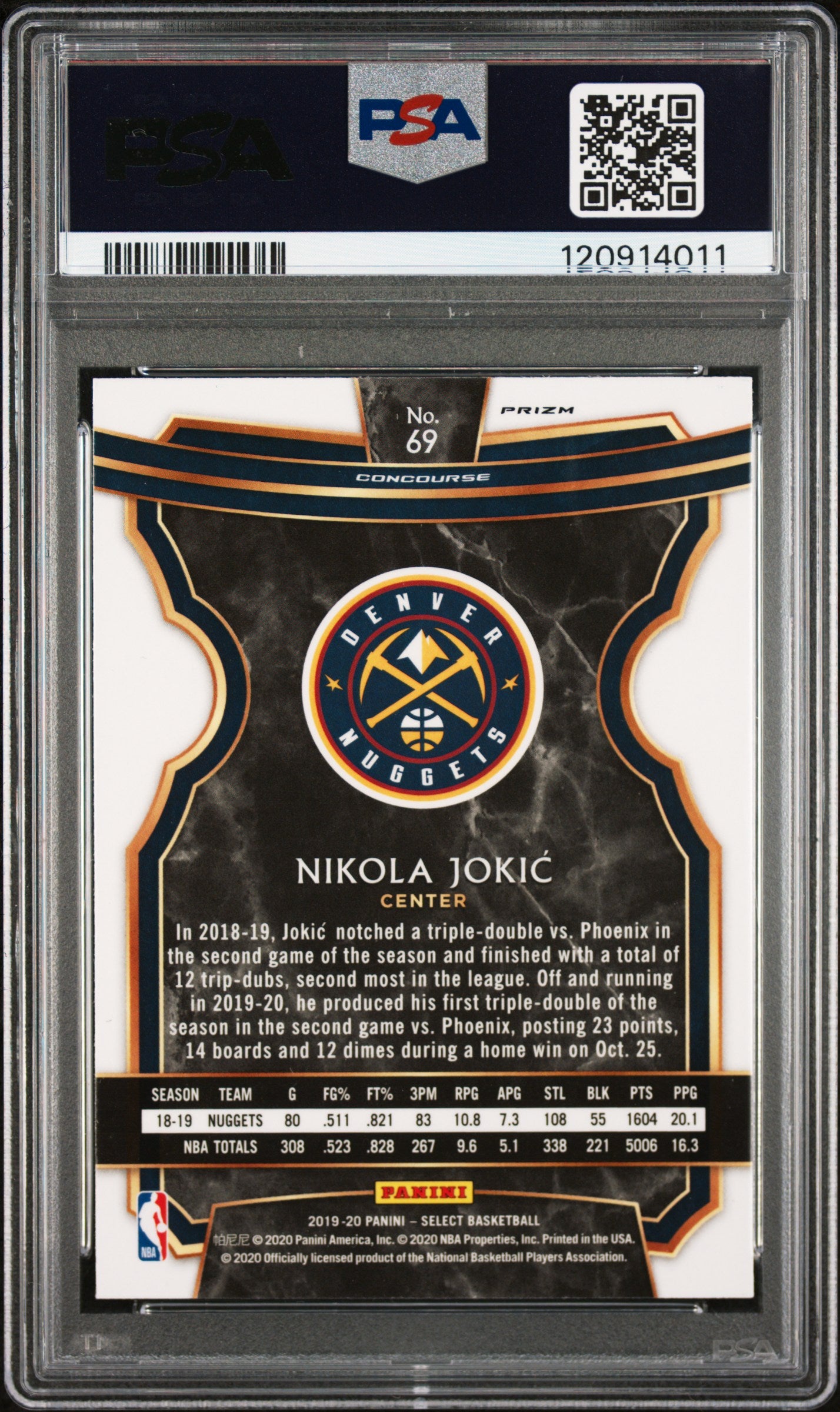 Nikola Jokic 2019 Panini Select #69 Tri-Color Prizm PSA 10