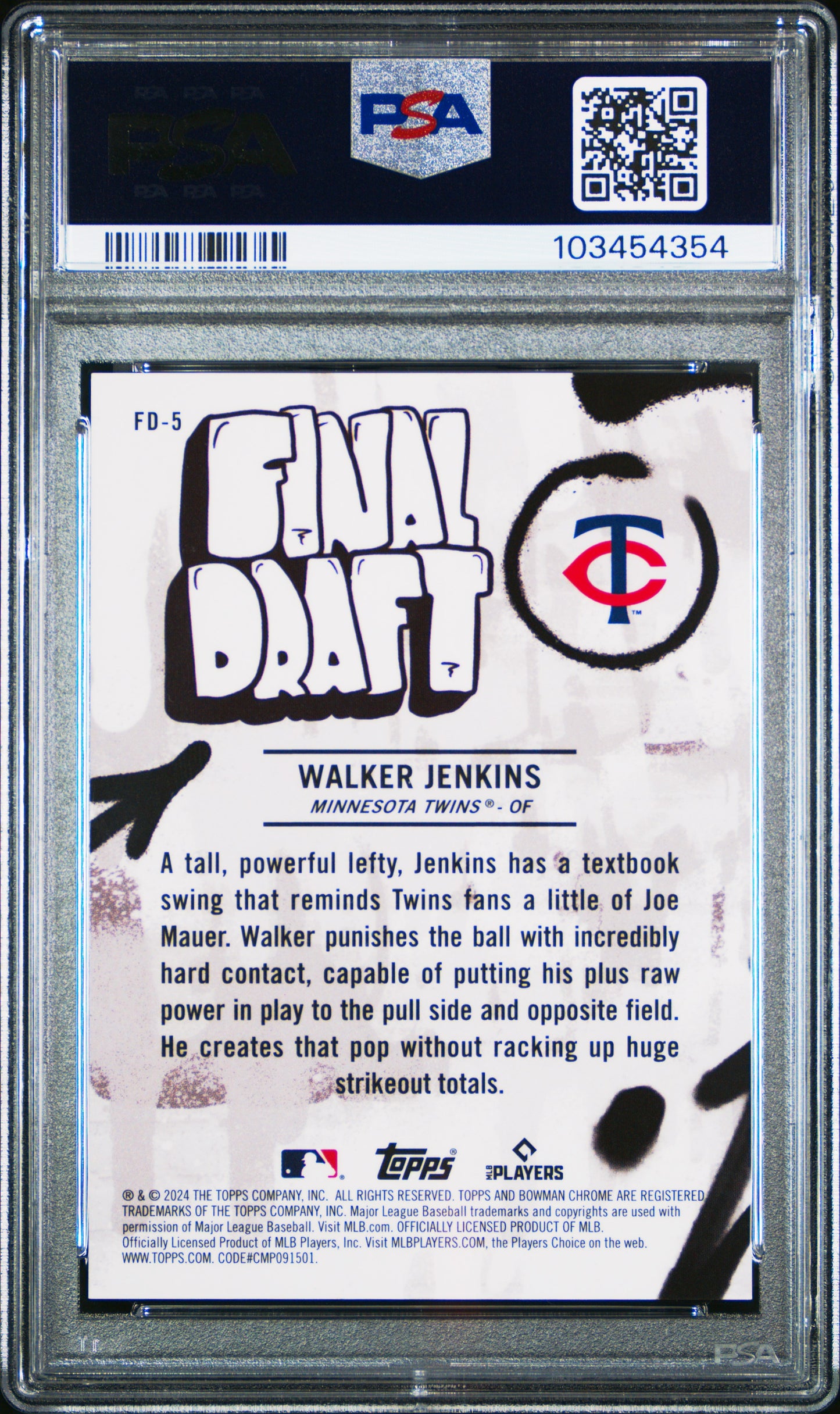 Walker Jenkins 2024 Bowman Draft Final Draft #FD5 PSA 10