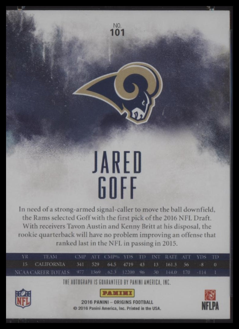 Jared Goff 2016 Panini Origins #101 Auto Rookie Graded Gem 10