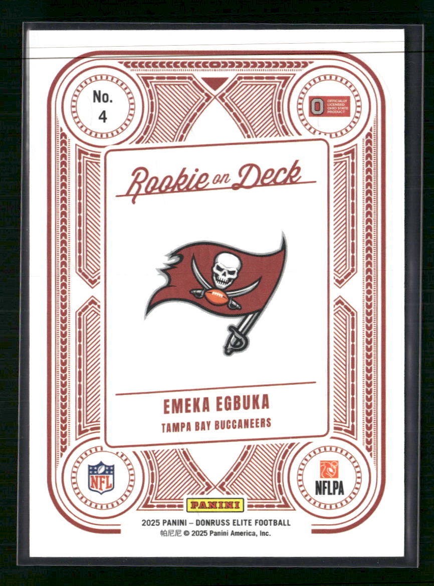 Emeka Egbuka 2025 Donruss Elite #4 Rookie on Deck Orange #/199