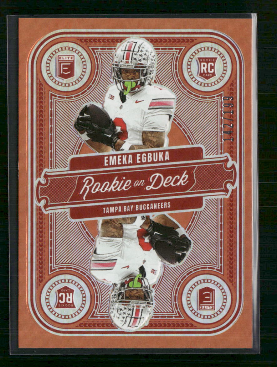 Emeka Egbuka 2025 Donruss Elite #4 Rookie on Deck Orange #/199