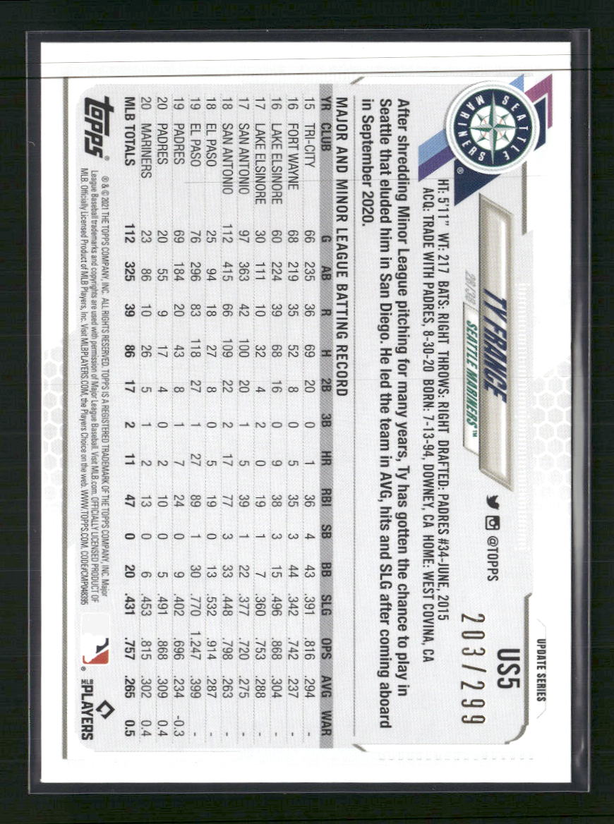 Ty France 2021 Topps Update #US5 Orange Foilboard #/299