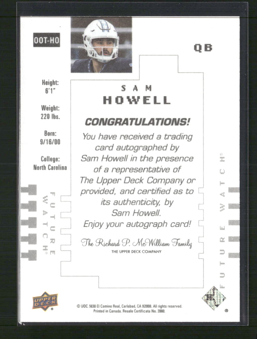 Sam Howell 2022 Upper Deck Goodwin Champions #00T-HO SP Future Watch Auto #/299