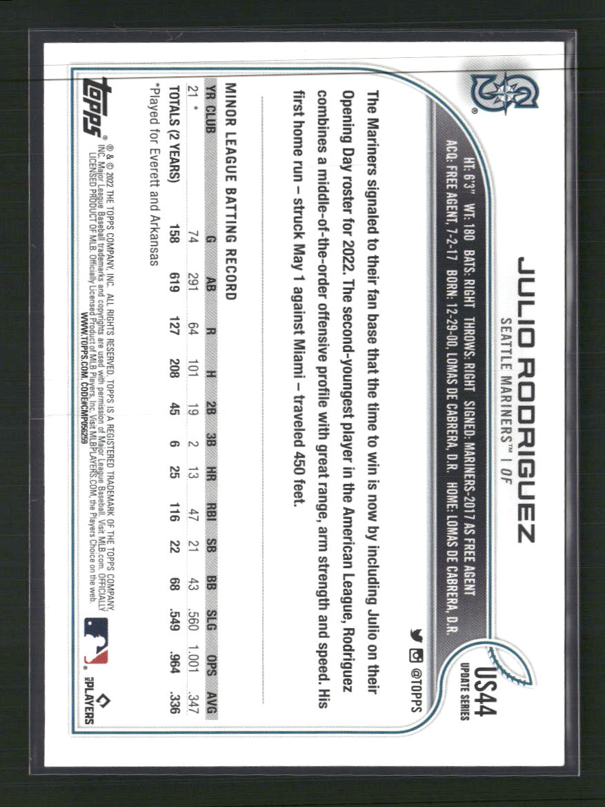 Julio Rodriguez 2022 Topps Update #US44b