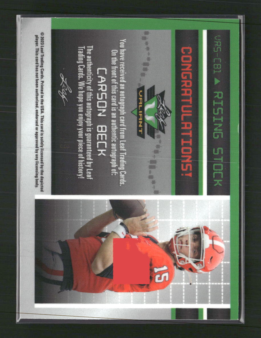 Carson Beck 2023 Leaf Rising Stock Autographs Prismatic Red #VRS-CB1 #/9