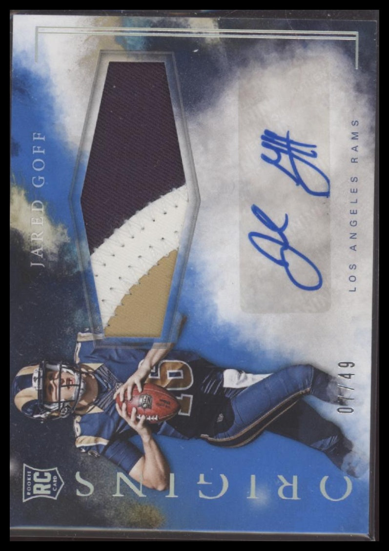 Jared Goff 2016 Panini Origins #RJPA-JG Rookie Jumbo Patch Autographs Blue #/49