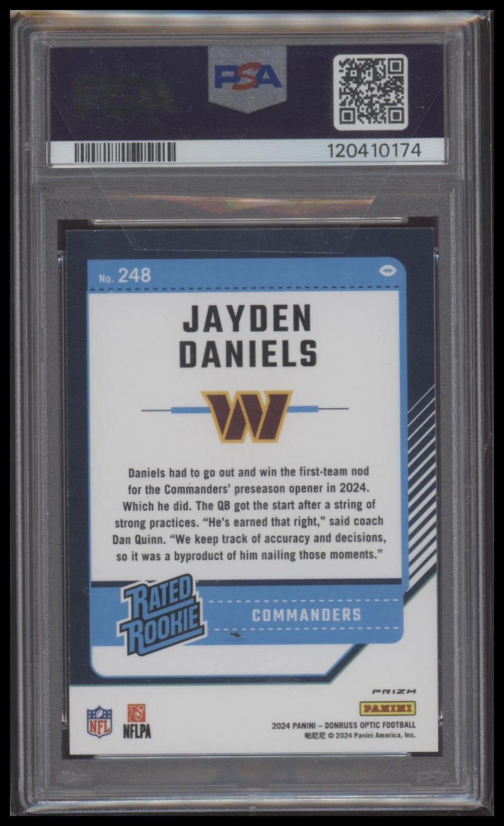 Jayden Daniels 2024 Panini Donruss Optic #248 Holo PSA 10