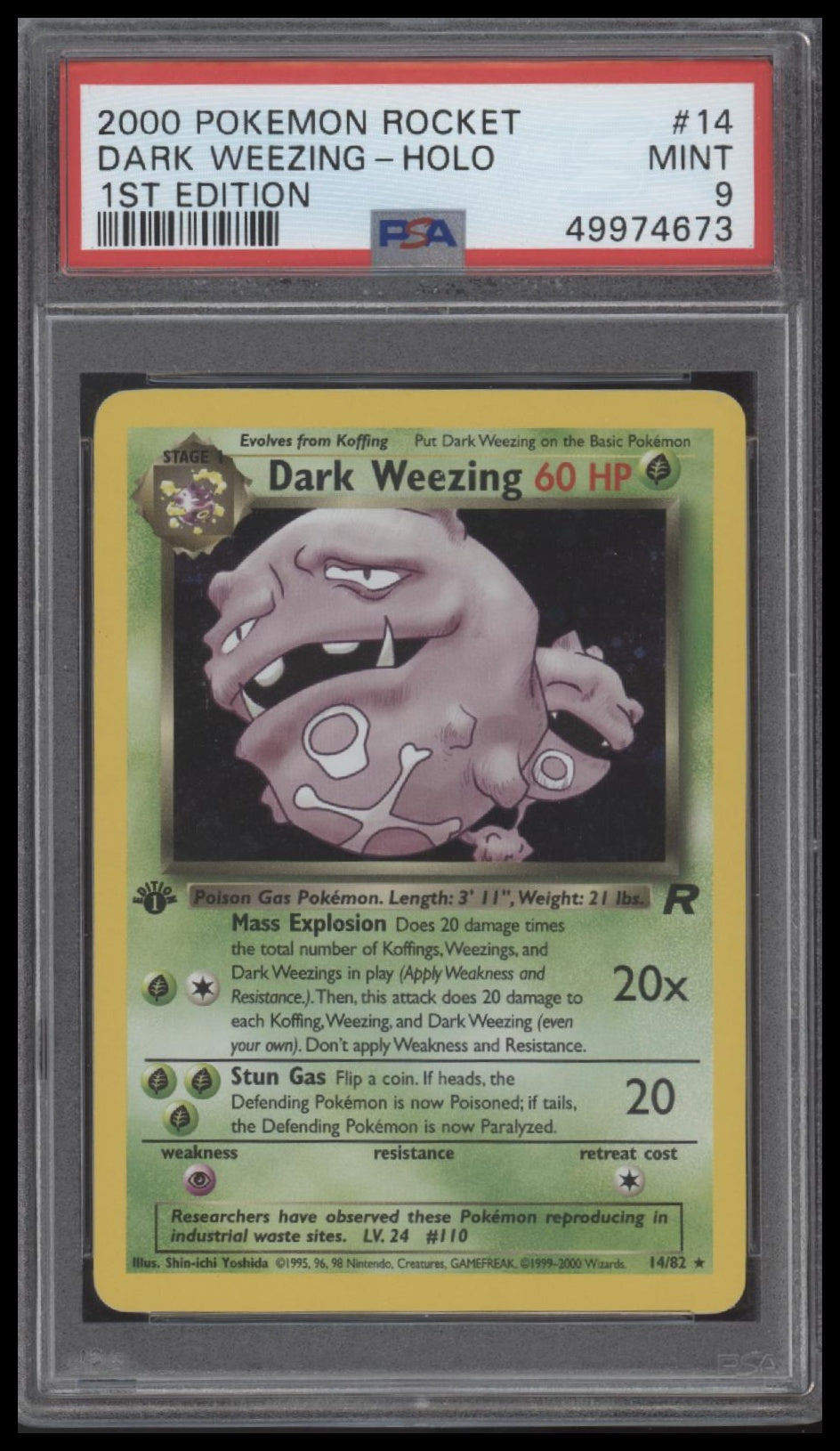 Dark Weezing-Holo 2000 Pokemon Rocket #14 1st Edition PSA 9