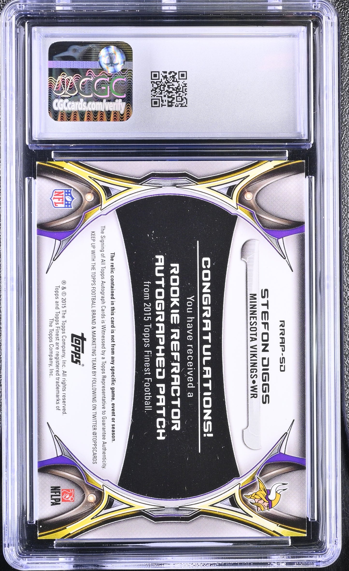 Stefon Diggs 2015 Finest #RRAP-SD Rookie Patch Autographs CGC 8.5