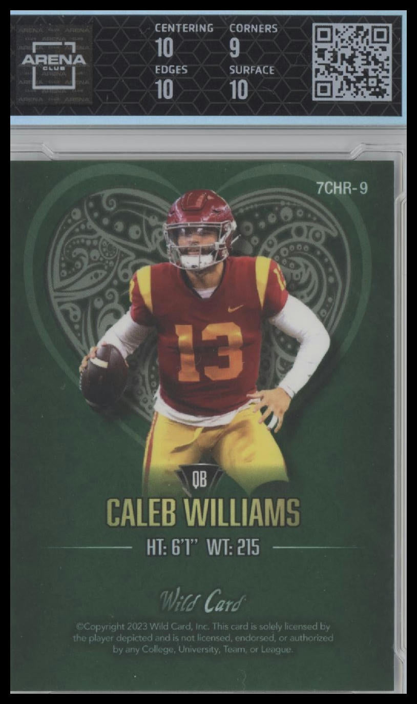 Caleb Williams 2023 Wild Card 7 Right Heart Silver Foil Green #7CHR-9 /5 AC 9.5