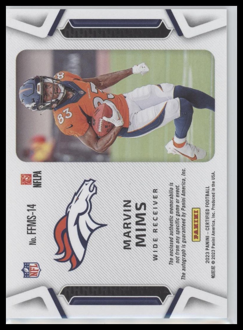 Marvin Mims 2023 Panini Certified #FFMS-14 Freshm Fabric Signatures Red #/199