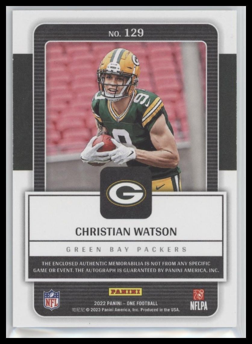 Christian Watson 2023 Panini One #129 2022 Premium Rookie Patch Autographs #/99