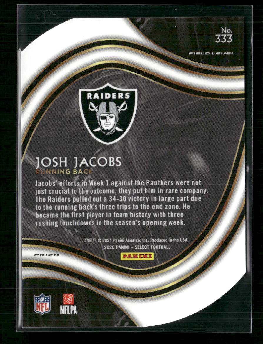 Josh Jacobs 2020 Panini Select #333 Zebra Prizm Die Cut