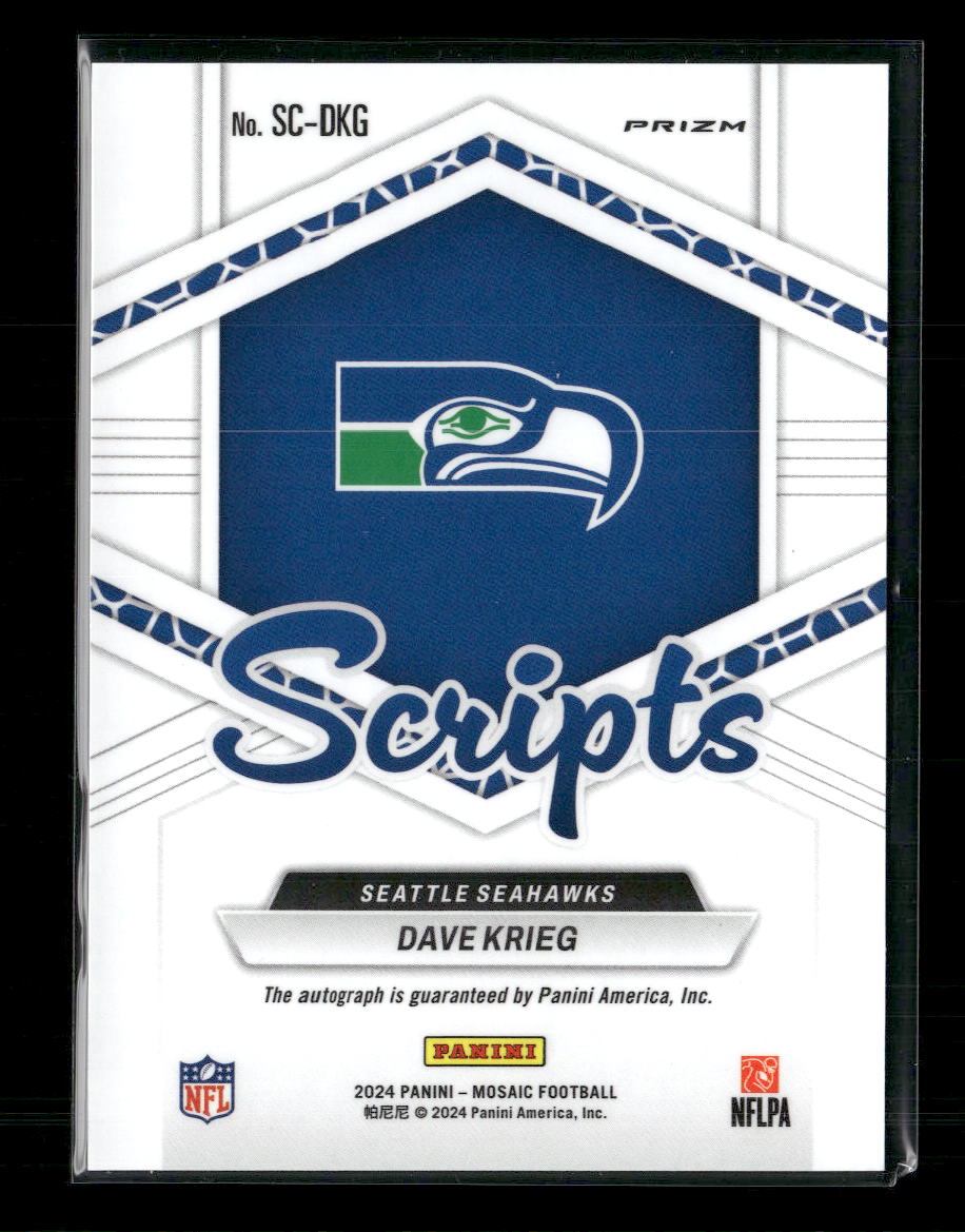 Dave Krieg 2024 Panini Mosaic #SC-DKG (AU) Scripts No Huddle Blue