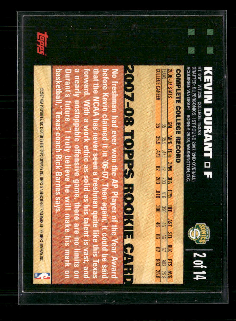 Kevin Durant 2007-08 Topps #2 Rookie Set
