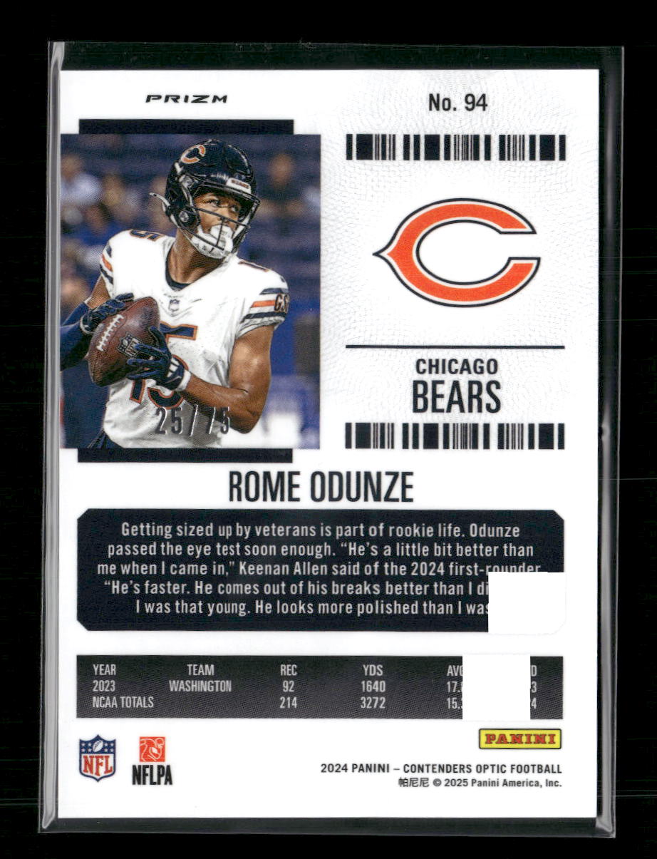 Rome Odunze 2024 Contenders Optic Orange 25/75 Rookie Ticket