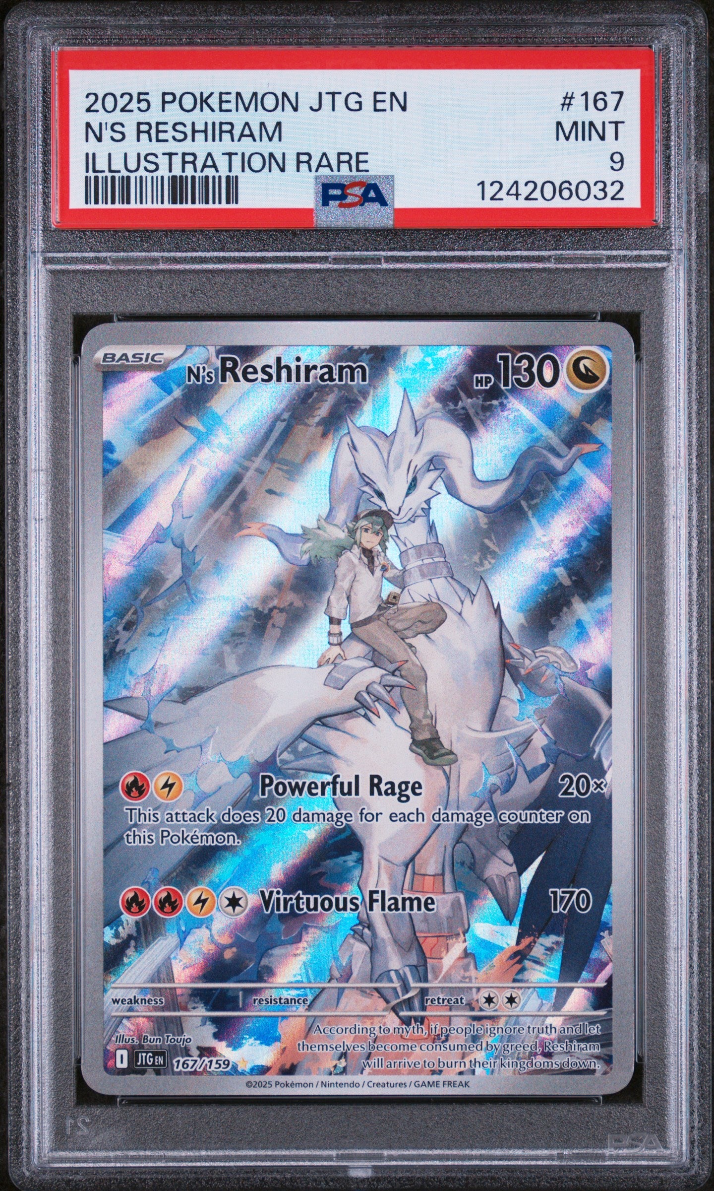 N'S Reshiram 2025 Pokemon Jtg En-Journey Together #167 Illustration Rare PSA 9