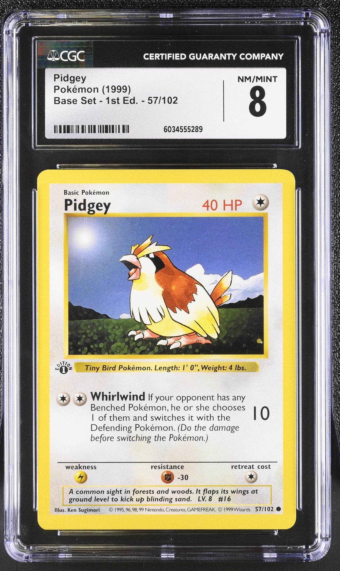 Pidgey 1999 Base Set - 1st Ed. #57/102 CGC 8