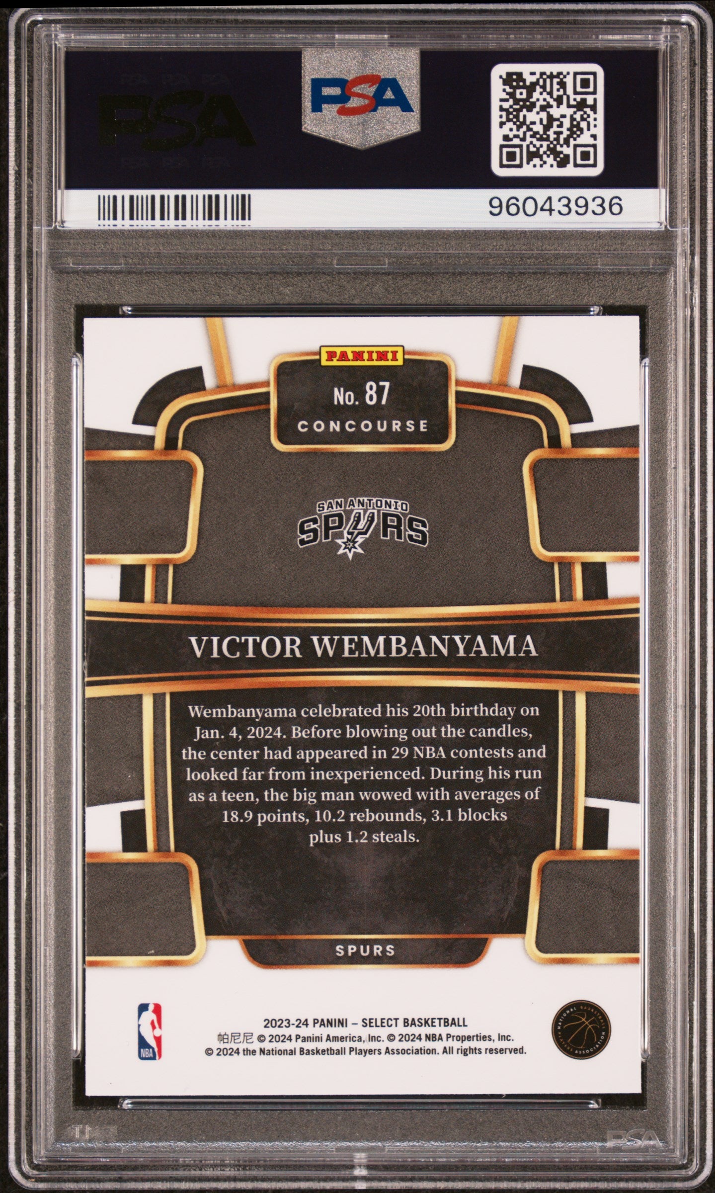 Victor Wembanyama 2023 Panini Select #87 Blue PSA 9