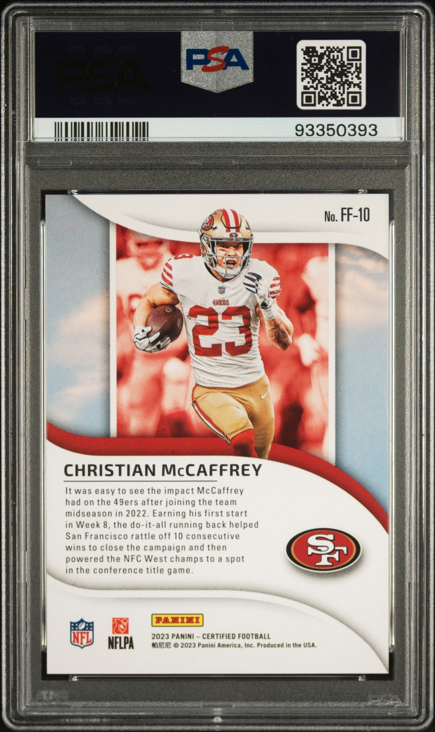 Christian Mccaffrey 2023 Panini Cert. Franchise Found. #FF10-Mirror Brnz PSA 9