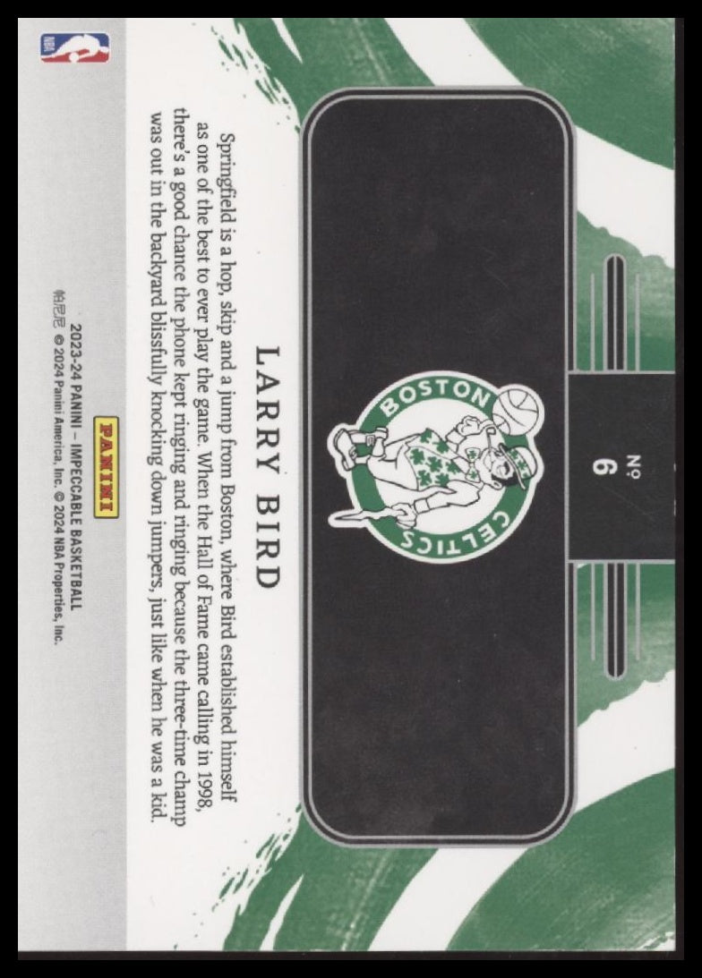 Larry Bird 2022-23 Panini Impeccable #10 Silver HOF Logo #/20