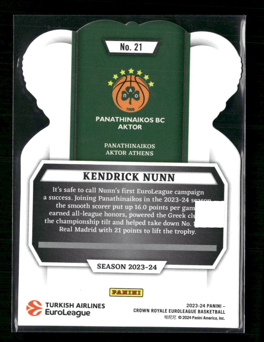 Kendrick Nunn 2023-24 Panini Crown Royale Euroleague #21 Gold Crystal #/10