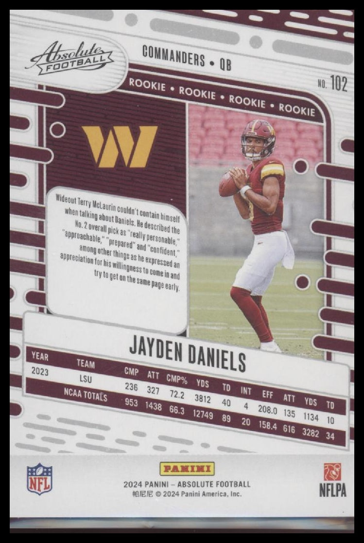 Jayden Daniels 2024 Panini Absolute #102 Red and Blue