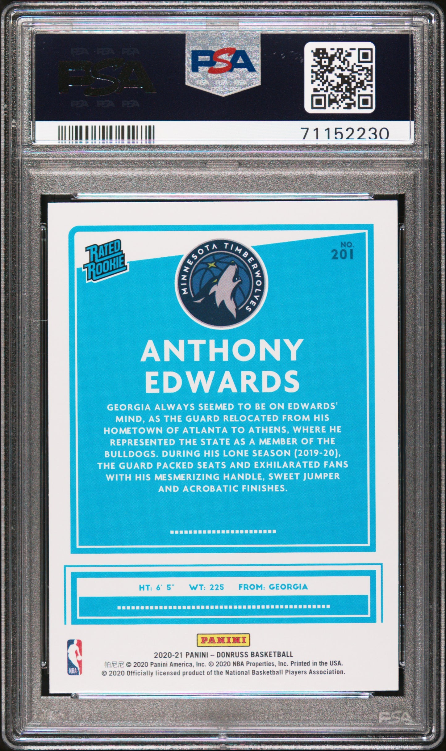Anthony Edwards 2020 Panini Donruss #201 PSA 9