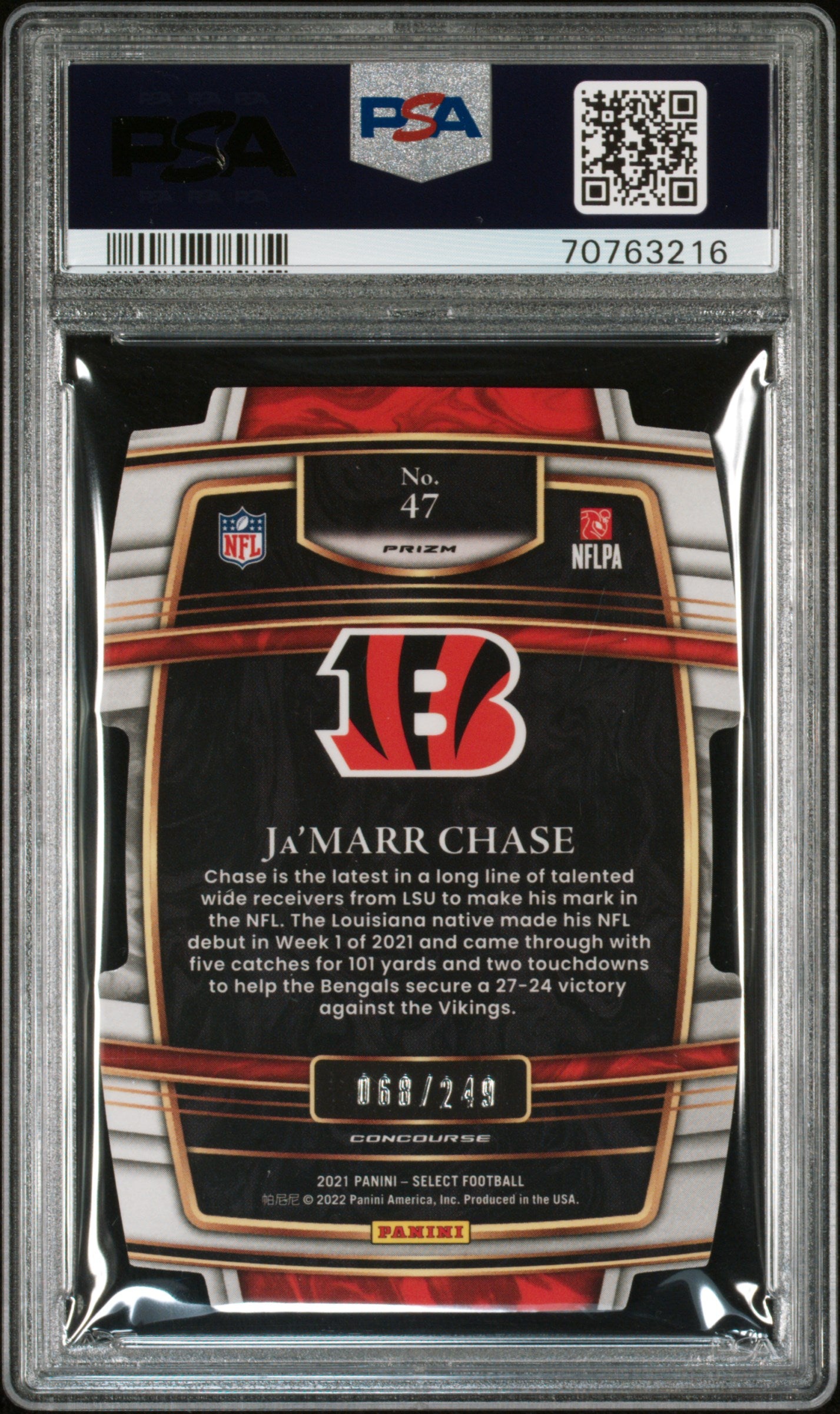 Ja'Marr Chase 2021 Panini Select #47 Die-Cut Orange Prizm PSA 9