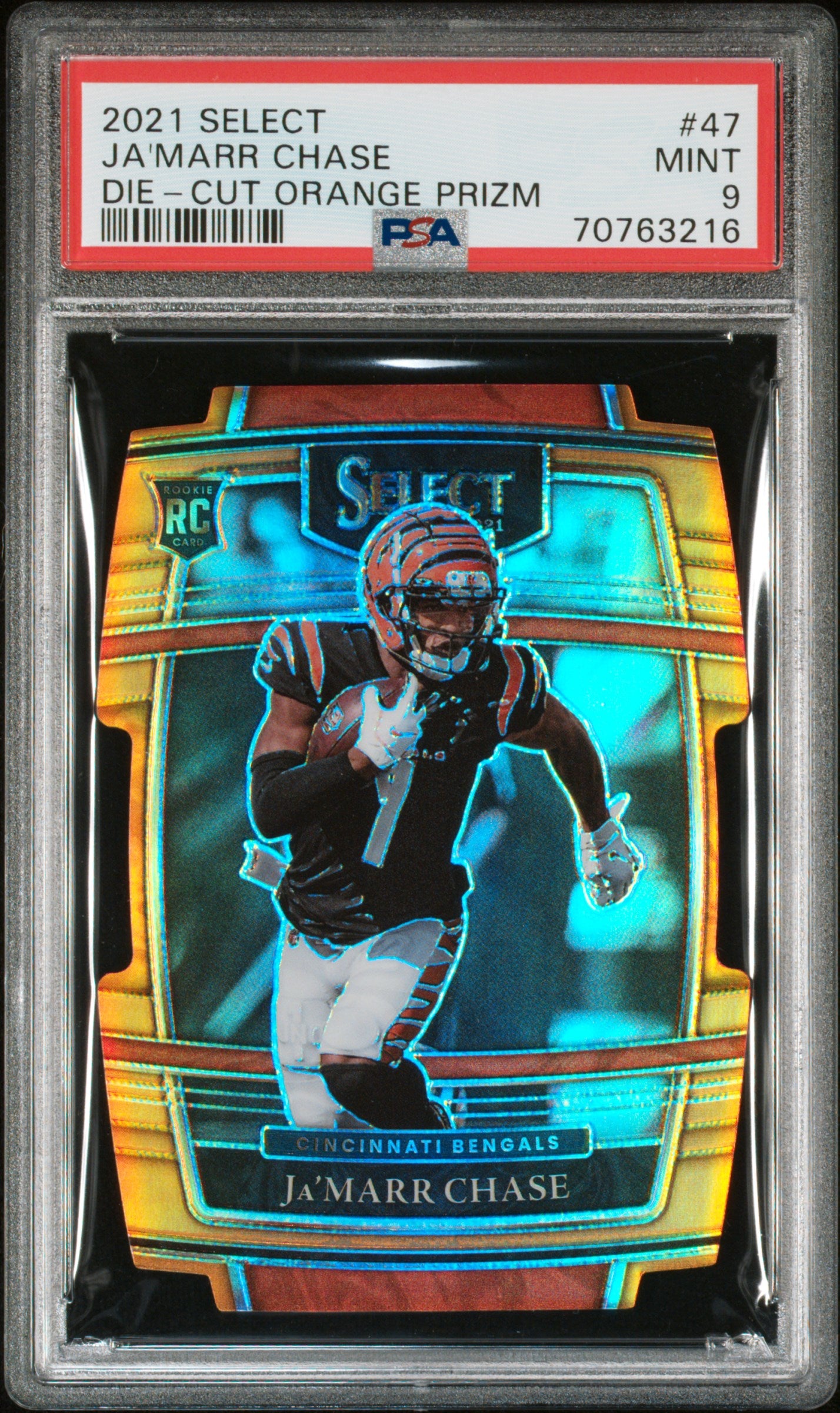 Ja'Marr Chase 2021 Panini Select #47 Die-Cut Orange Prizm PSA 9