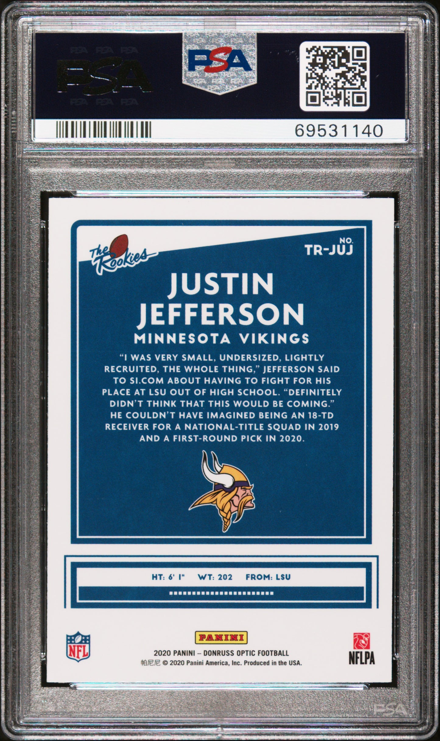 Justin Jefferson 2020 Panini Donruss Optic The Rookies #JUJ The Rookies PSA 10