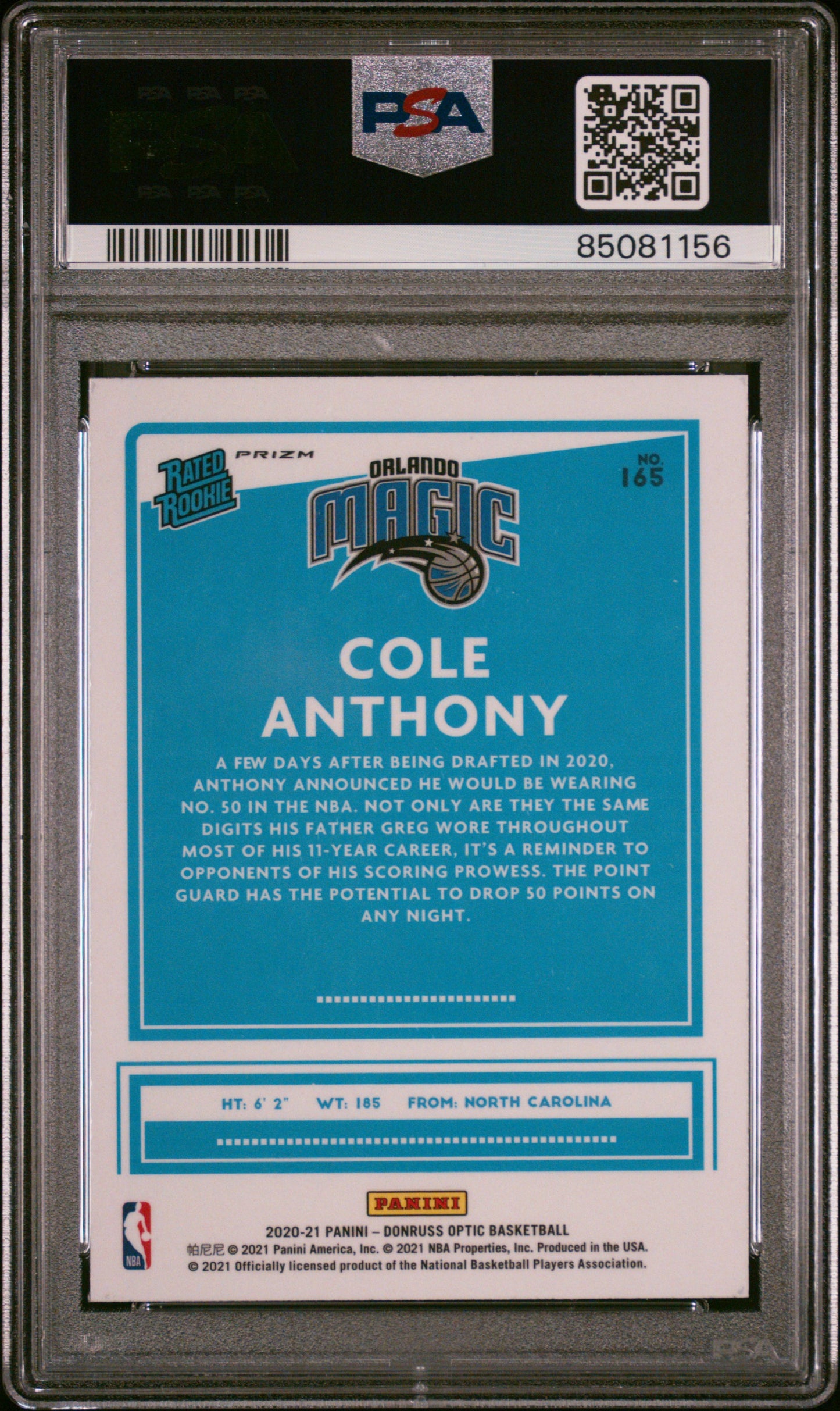 Cole Anthony 2020 Panini Donruss Optic #165 Fast Break Holo PSA 9