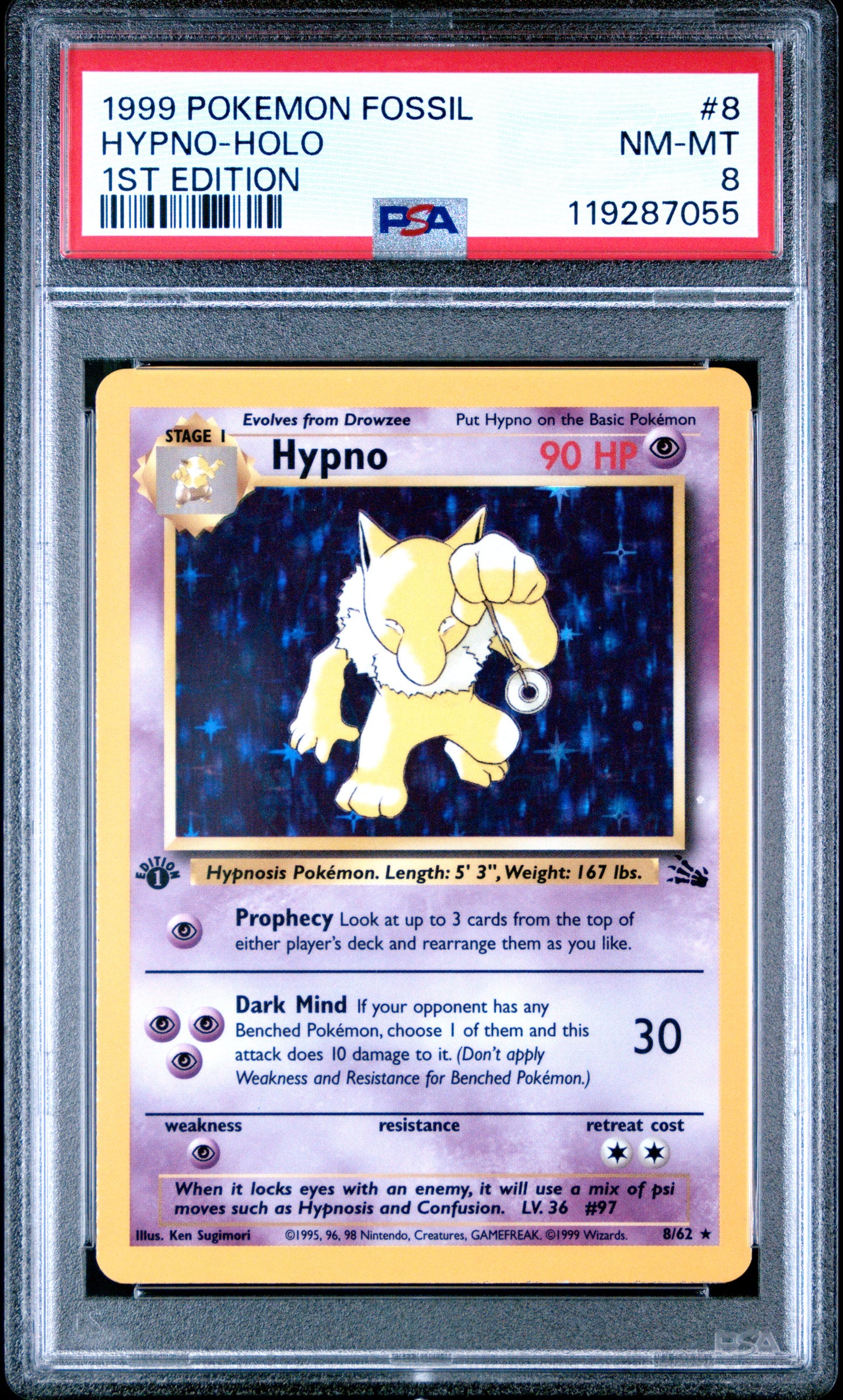 Hypno-Holo 1999 Pokemon Fossil #8 1st Edition PSA 8